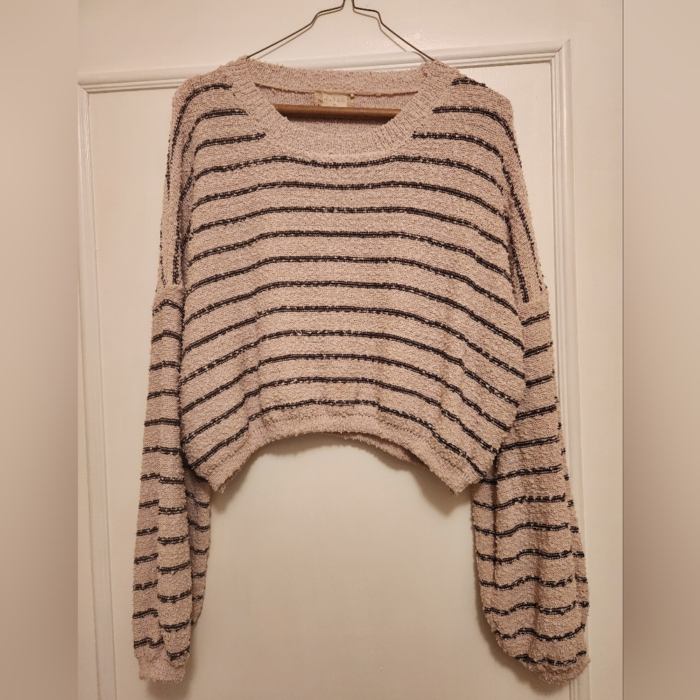 Altar'd State Cream and Black Striped Cropped Sweater